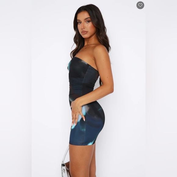 NWT White Fox Blue/Green Mind Games Strapless Mini Dress - Picture 4 of 11